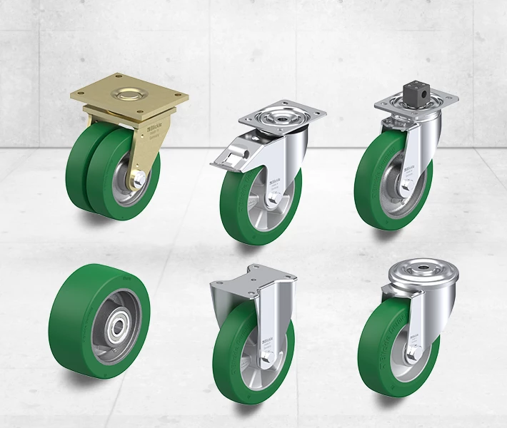 Wheels and castors with cast Blickle Softhane® polyurethane tread