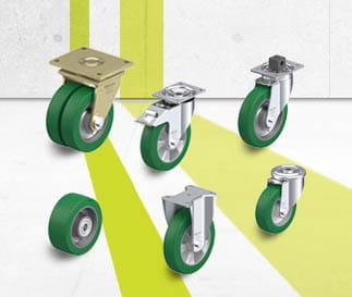 Wheels and castors with cast Blickle Softhane polyurethane tread