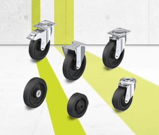 POEV wheel and castor series with elastic solid rubber tyres