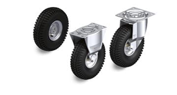 P series wheels, swivel castors and fixed castors with pneumatic tyres